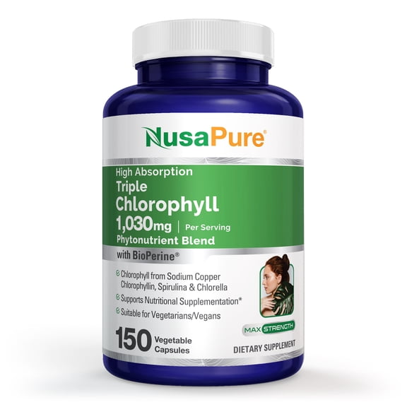NusaPure High Absorption Triple Chlorophyll 1030 mg 150 Veg Caps Suitable for Vegetarians and Vegans, Non-GMO