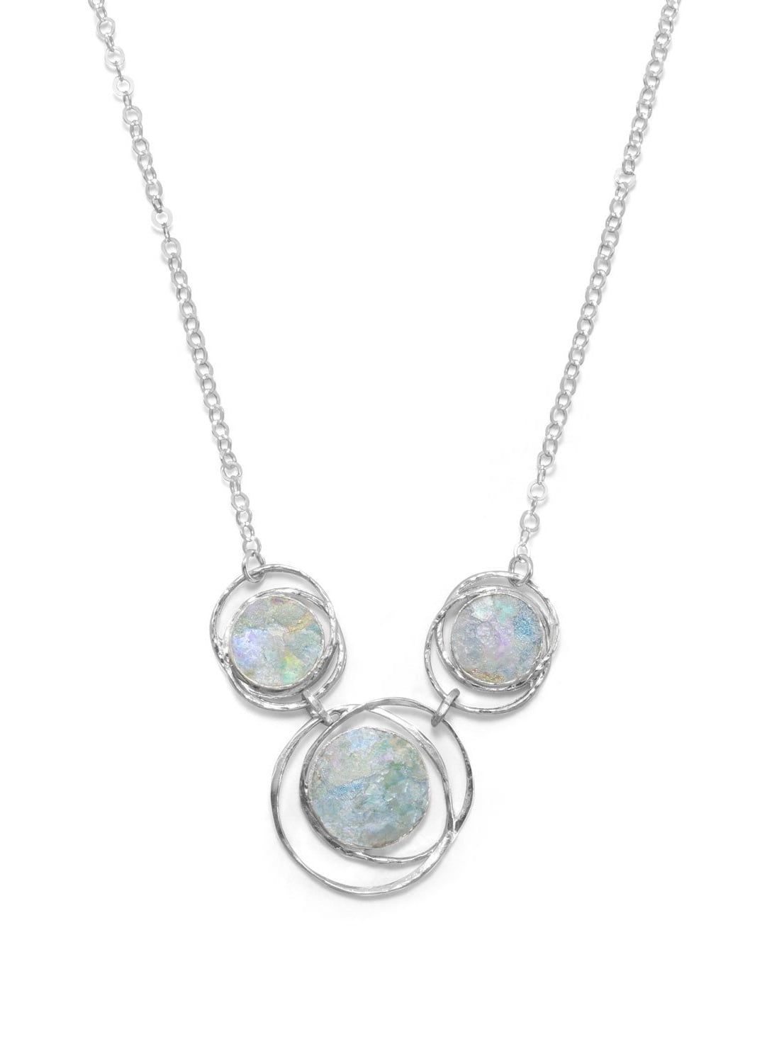 Triple Circle Hoop Ancient Roman Glass Necklace Sterling Silver Handcrafted in Israel Triple Circle Hoop Ancient Roman Glass Necklace Sterling Silver Handcrafted in Israel