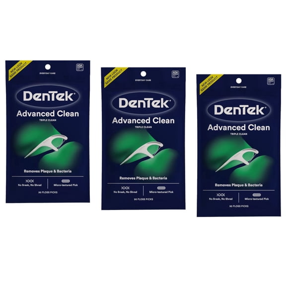 Triple Clean Advanced Clean Floss Picks, No Break & No Shred Floss, 90 Count, (Pack of 3)