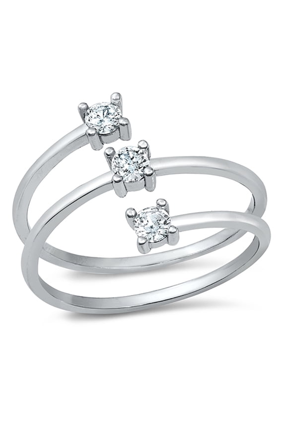 Triple Clear Cubic Zirconia Wraparound Wire Ring Sterling Silver Size 7