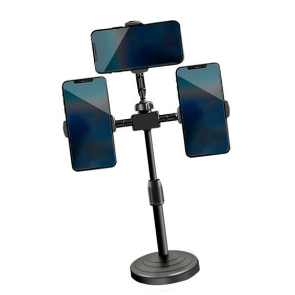Triple Clip Phone Mount Adjustable Telescoping Desk Stand For Live Streaming Video Conferencing Multiple Shootings
