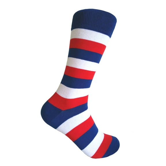 Triple Colors Mid-calf Stripes(Zebra Stripes) Dress Casual Socks in Blue with White and Red Color for Men