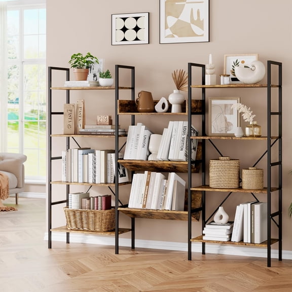 Triple-Column Adjustable Bookcase 11 Shelves, 33LB/Shelf, Steel Frame & MDF Panels (Black) for Living Room, Office, Bedroom