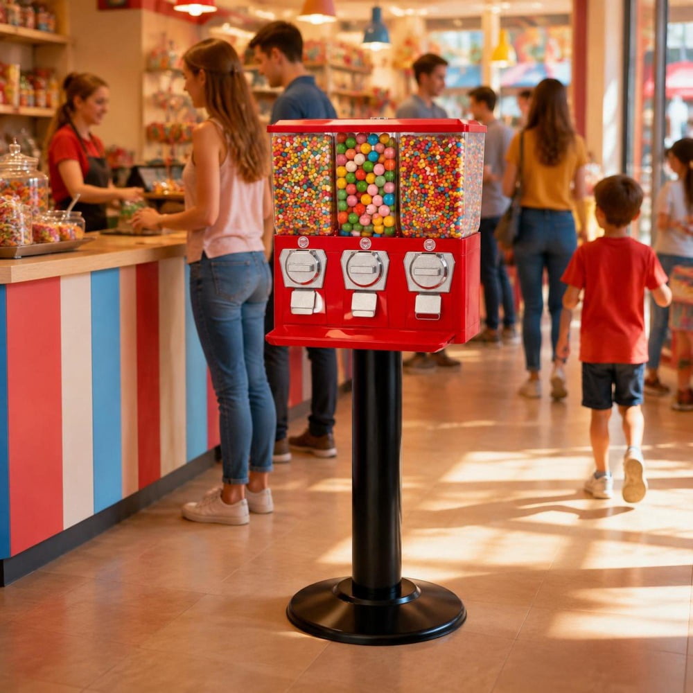 Vending Machine Stry Triple Compartment Candy Vending Machine, with Stand, Gumball and ...
