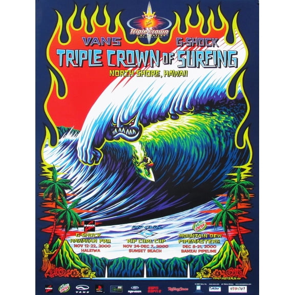 Triple Crown Of Surfing Hawaii Poster, Surf Art, Unframed Paper Poster 24x36in