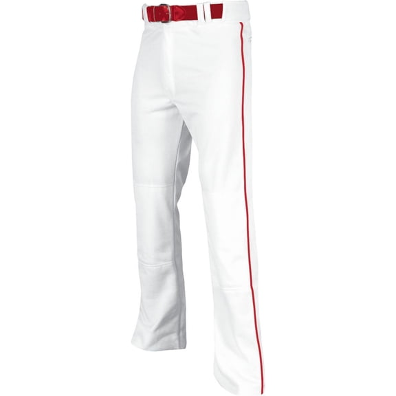Triple Crown Open-Bottom Baseball Pants with Braid, Adult Small, White with Scarlet Braid