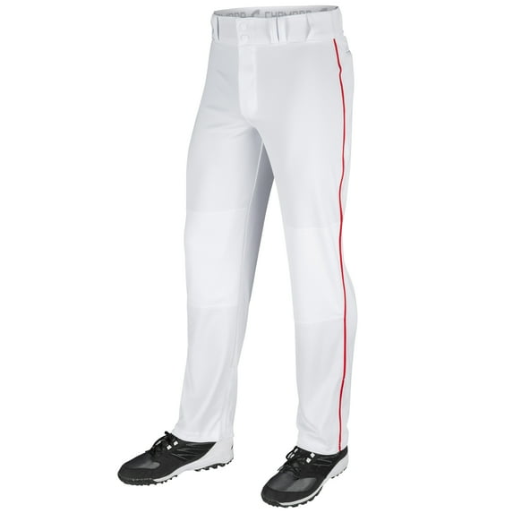 Triple Crown Open-Bottom Baseball Pants with Braid, Adult X-Large, White with Scarlet Braid