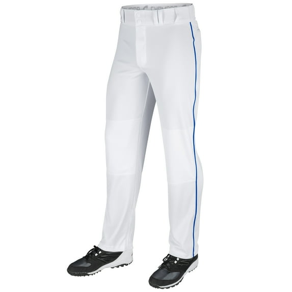 Triple Crown Open-Bottom Baseball Pants with Braid, Youth Large, White with Royal Braid