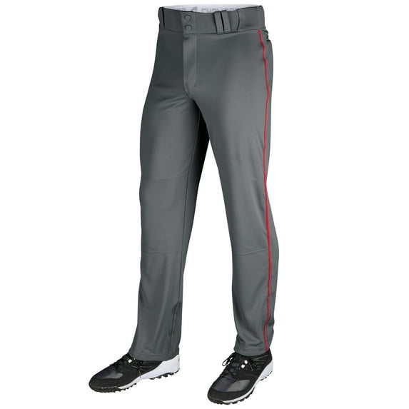 Triple Crown Open-Bottom Baseball Pants with Braid, Youth Medium, Graphite with Scarlet Braid
