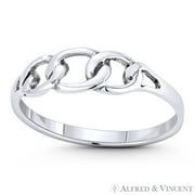 Triple Cuban Curb Link Chain Right Hand Stackable Ring in Oxidized .925 Sterling Silver