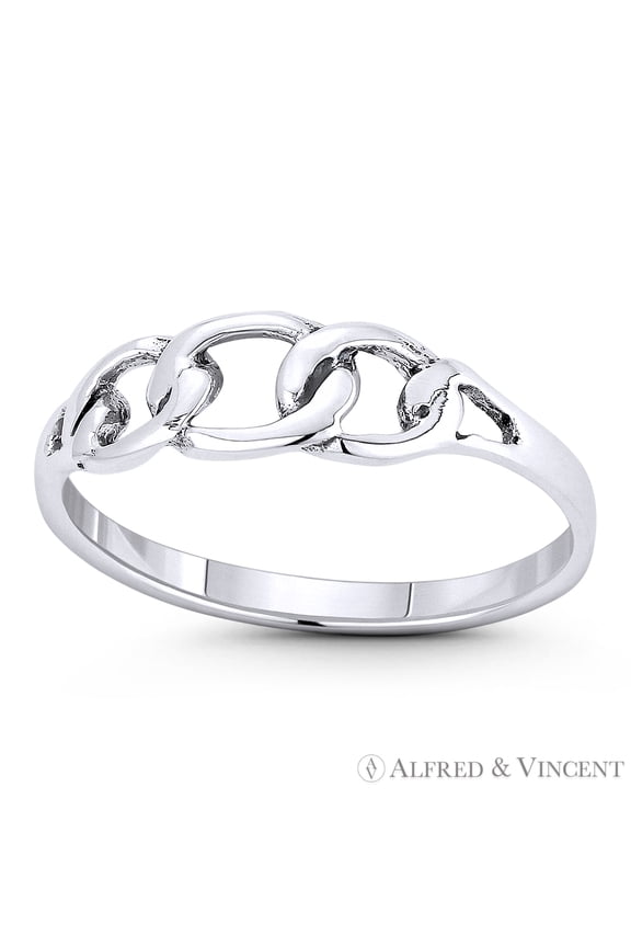 Triple Cuban Curb Link Chain Right Hand Stackable Ring in Oxidized .925 Sterling Silver