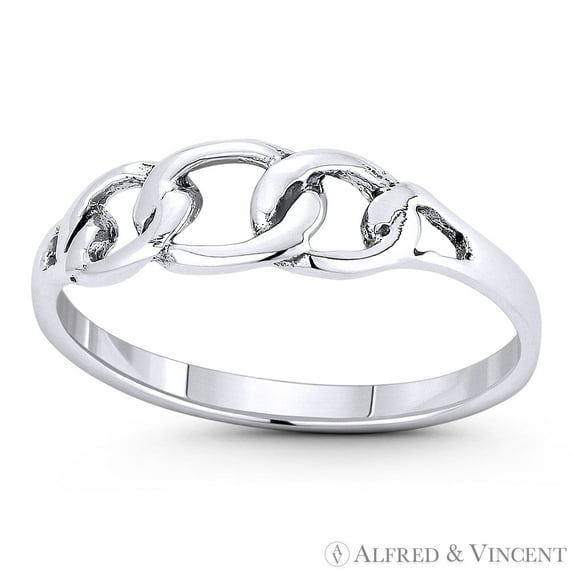 Triple Cuban Curb Link Chain Right Hand Stackable Ring in Oxidized .925 Sterling Silver