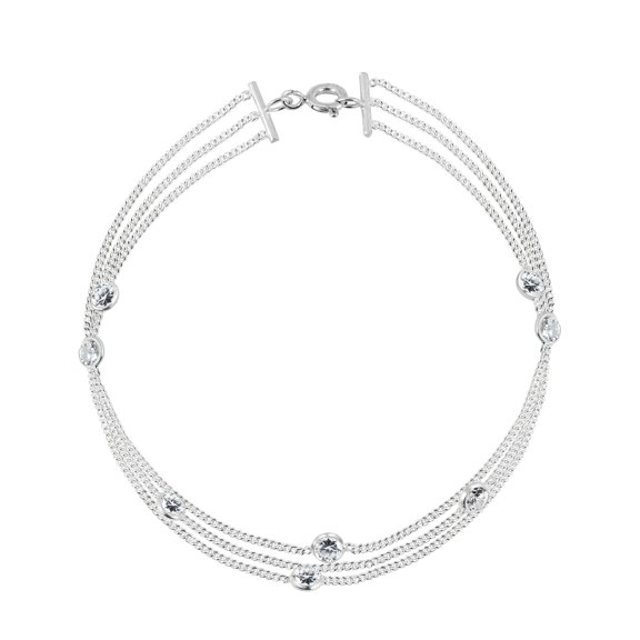 Triple Curb Chain Round CZ .925 Silver Bracelet