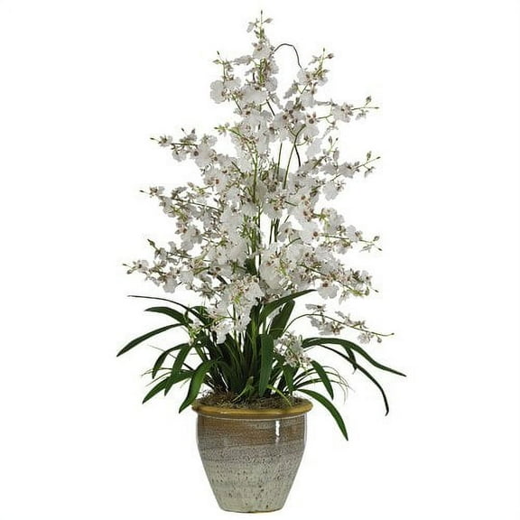 Triple Dancing Lady Silk Flower Arrangement, White