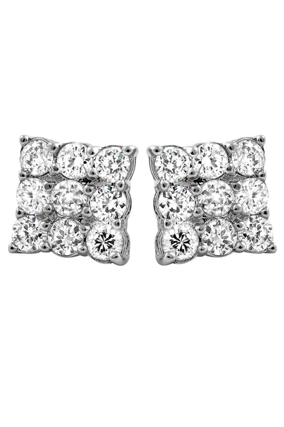 Triple Diamond CZ Rhodium Bling Bling Earrings