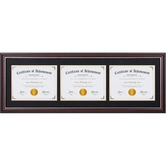 Triple Diploma Frames 8.5 X 11 Fits 3 Certificate 8.5 X 11 With Mat Degree Picture Frame For Wall Mount Display Mahogany Ornate Gold Horizontal Style Black Over Double Mat