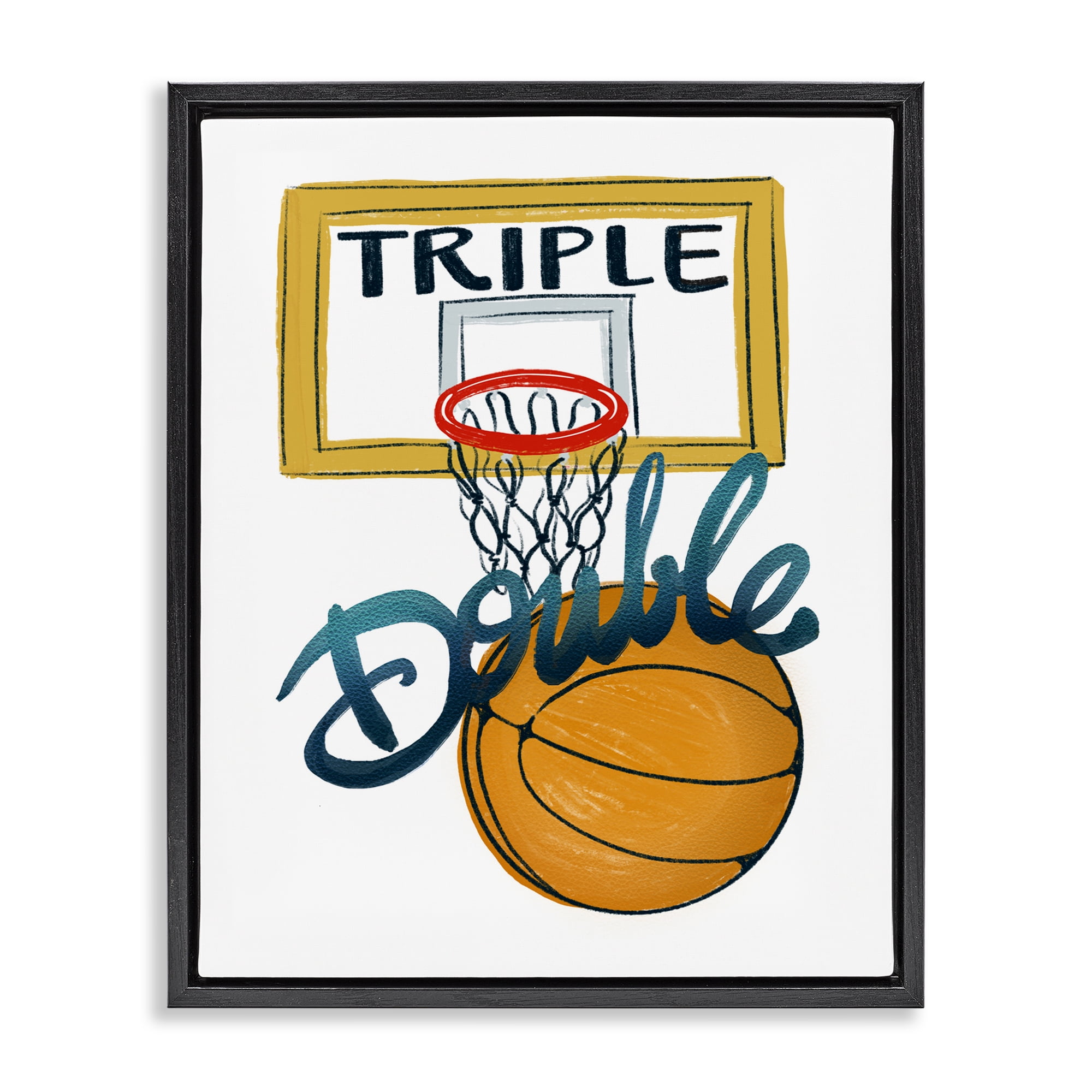 Triple Double Basketball Black Framed Floater Canvas Wall Art, design by Connie Summers