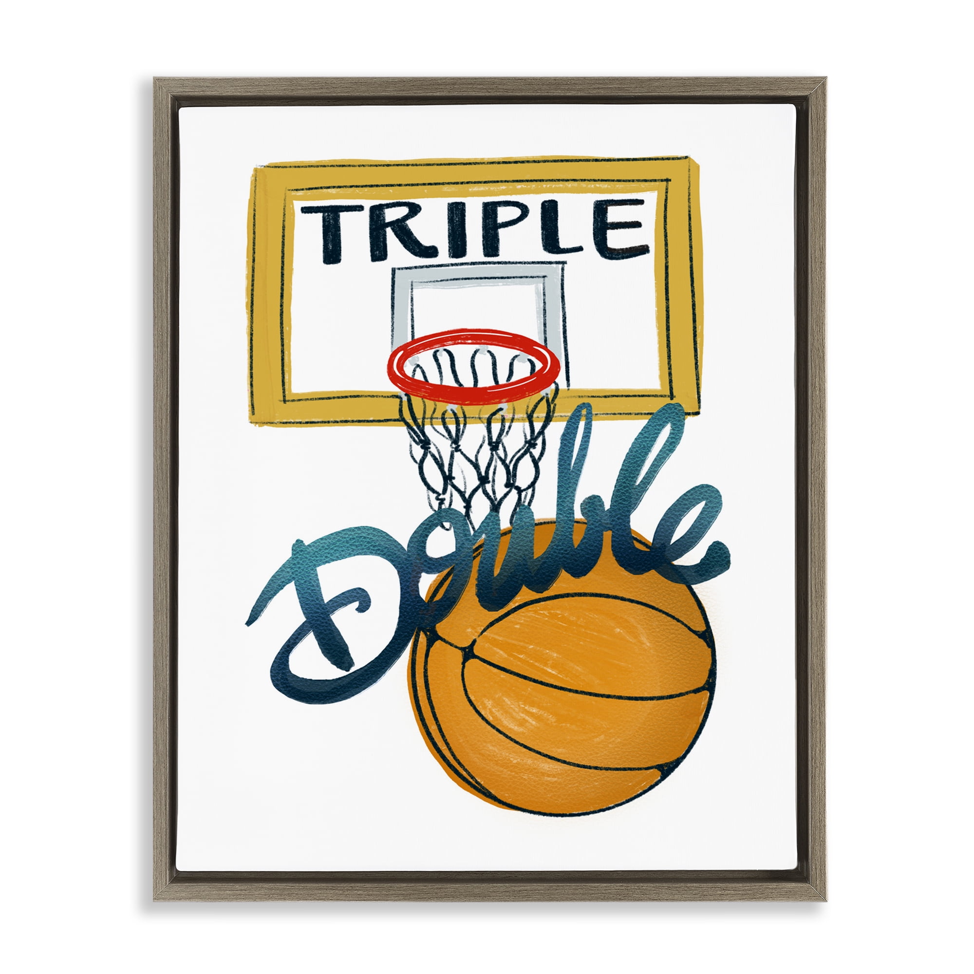 Triple Double Basketball Brown Framed Floater Canvas Wall Art, design by Connie Summers