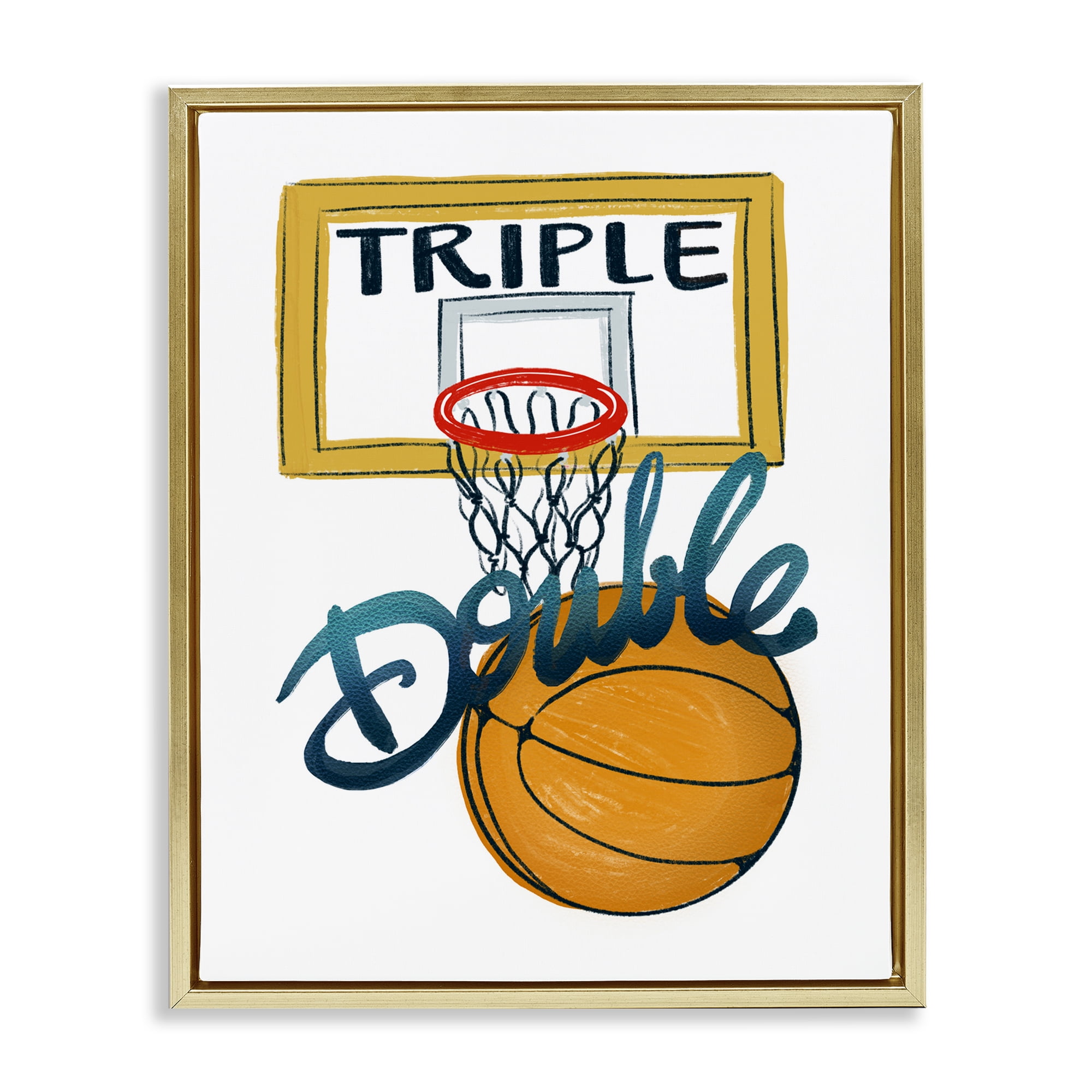 Triple Double Basketball Gold Framed Floater Canvas Wall Art, design by Connie Summers