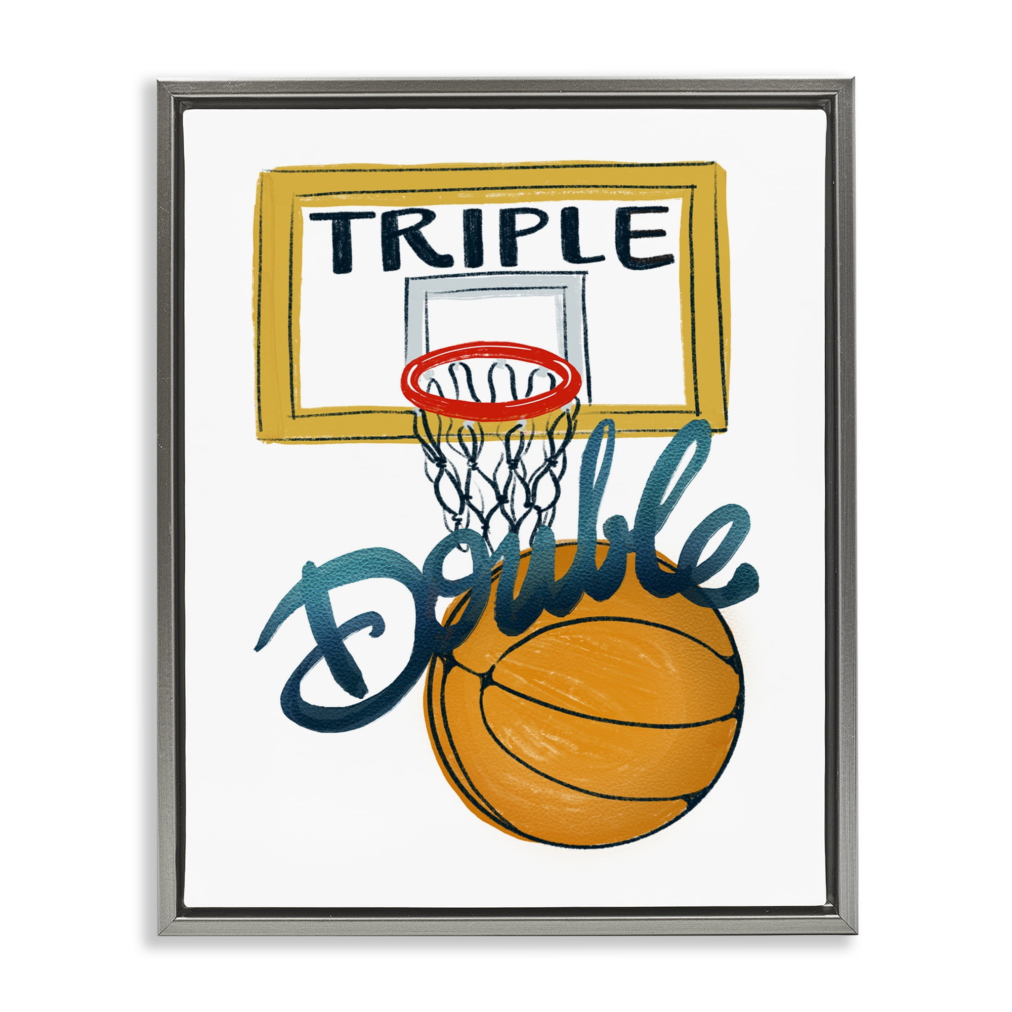 Triple Double Basketball Gray Framed Floater Canvas Wall Art, design by Connie Summers