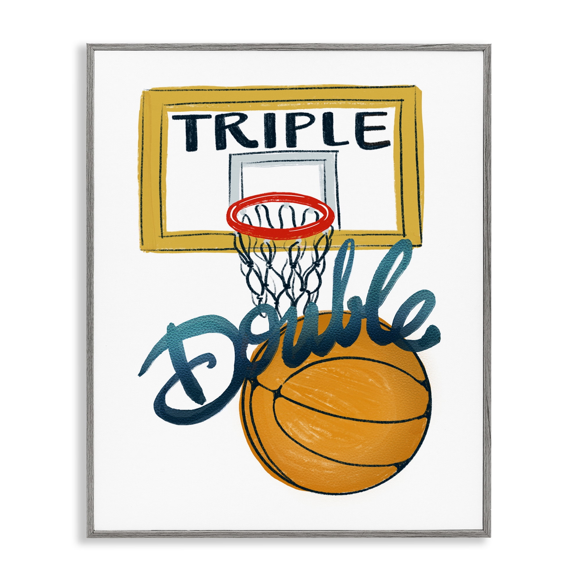 Triple Double Basketball Gray Framed Giclee Art, design by Connie Summers