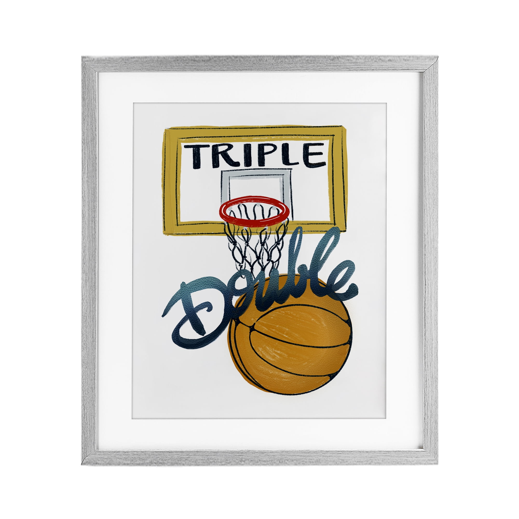 Triple Double Basketball Gray Framed Print Under Glass, design by Connie Summers