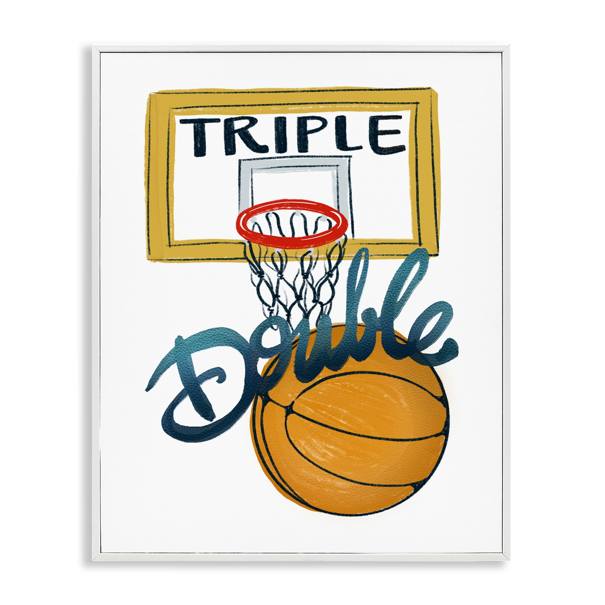 Triple Double Basketball White Framed Giclee Art, design by Connie Summers