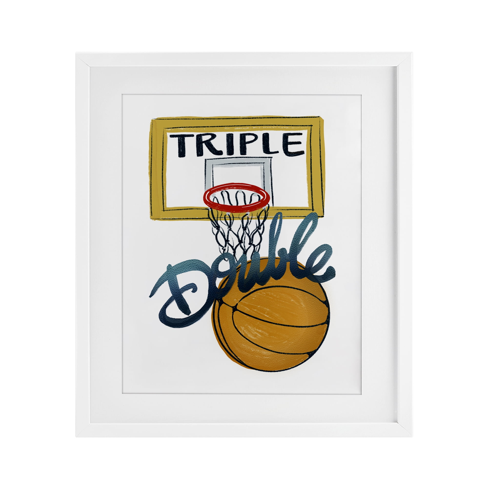 Triple Double Basketball White Framed Print Under Glass, design by Connie Summers