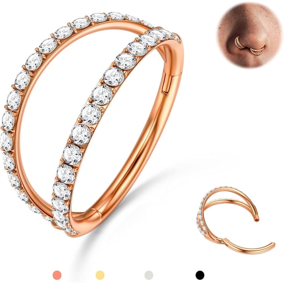 Triple/Double Hoop Nose Ring - 316L Stainless Steel Septum Clicker 16G/18G/20G CZ Conch Piercing Jewelry Septum Clicker Rings Cartilage Earring Helix Rook Tragus Gold/Black/Silver/Rose Gold