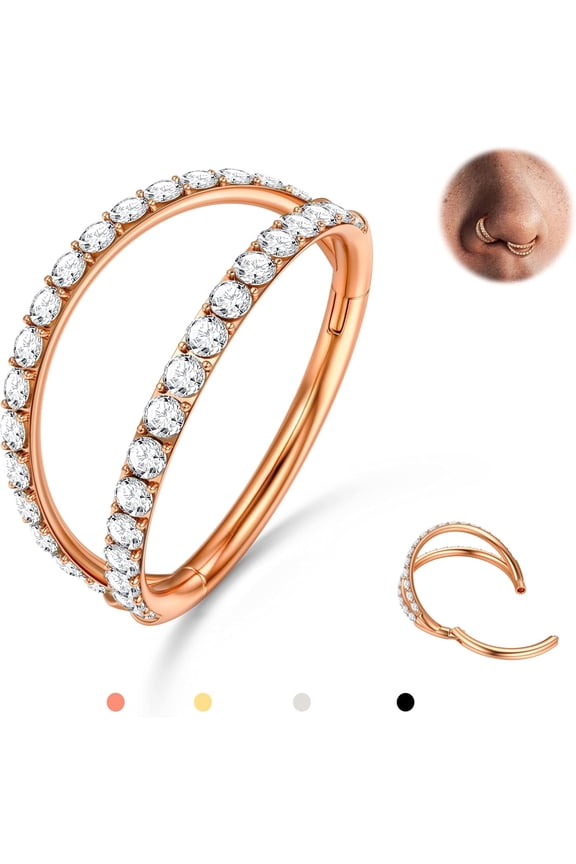 Triple/Double Hoop Nose Ring - 316L Stainless Steel Septum Clicker 16G/18G/20G CZ Conch Piercing Jewelry Septum Clicker Rings Cartilage Earring Helix Rook Tragus Gold/Black/Silver/Rose Gold