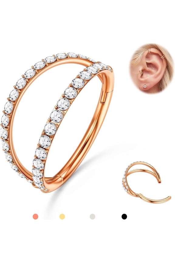 Triple/Double Hoop Nose Ring - 316L Stainless Steel Septum Clicker 16G/18G/20G CZ Conch Piercing Jewelry Septum Clicker Rings Cartilage Earring Helix Rook Tragus Gold/Black/Silver/Rose Gold