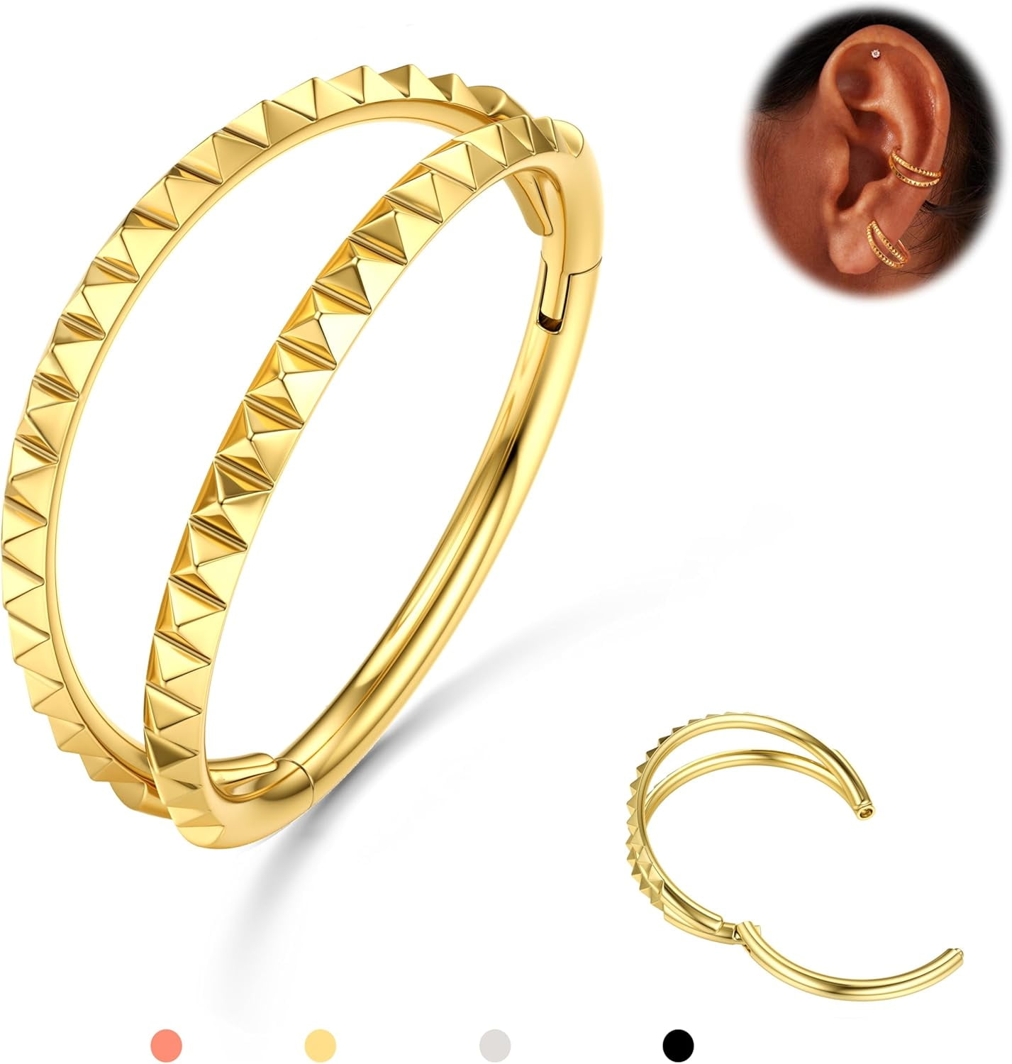 Popuhoops Double Hoop Neusring 18G 16G 316L chirurgisch staal kraakbeen oorbel septum sieraden naadloze scharnierende clicker segment ring conch daith tragus helix rook piercing lip ring, Geen