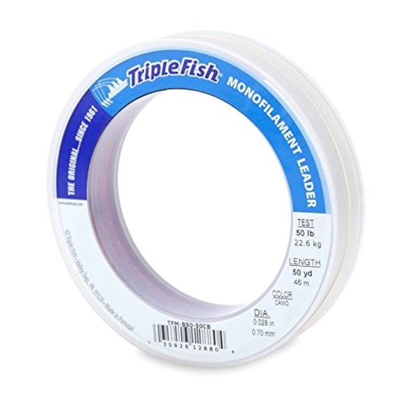 triple fish 50 lb test mono leader fishing line, camo, 0.70 mm/50 yd