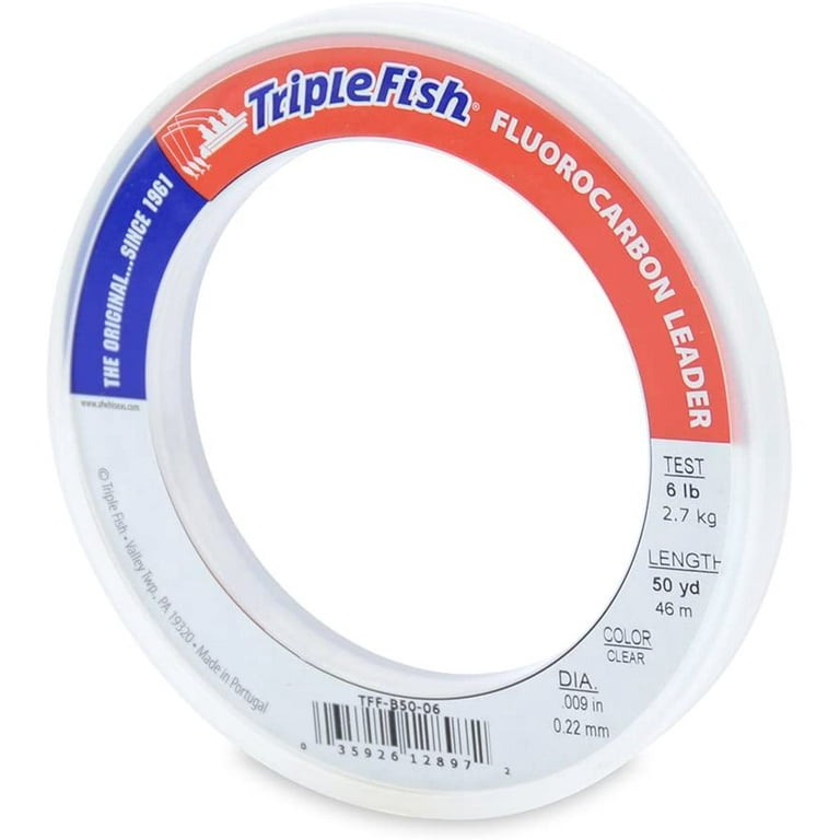 Triple Fish 6 lb Test Fluorocarbon Leader Fishing Line, Clear, 0.22 mm/50  yd 