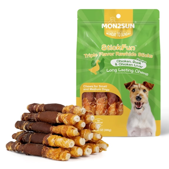MON2SUN Chicken Liver Duck & Chicken Wrapped Rawhide Dog Treats, 5-inch Snacks for Small and Medium Dogs, 10.5 oz