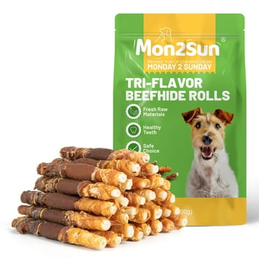 MON2SUN Dog Treats, Triple Flavor 5 inch Chicken Liver Duck and Chicken Wrapped Rawhide Snacks for Small and Medium Dogs, 1.32 pound
