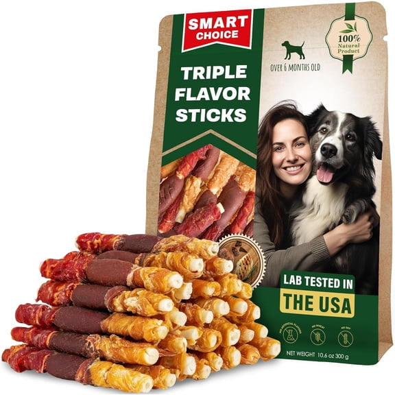 Dog Treats Rawhide Sticks Wrapped with Chicken 10.6 oz Pet Natural Chew Treats - Grain Free Meat & Human Grade Dried Snacks - Best for Small & Large Dogs (10.6 Ounce (Pack of 1), Triple Sticks)
