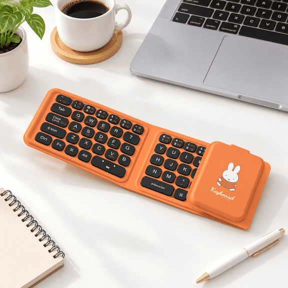 Triple-Fold with Touchpad and Numeric Keypad, Orange, Slim Leather Design