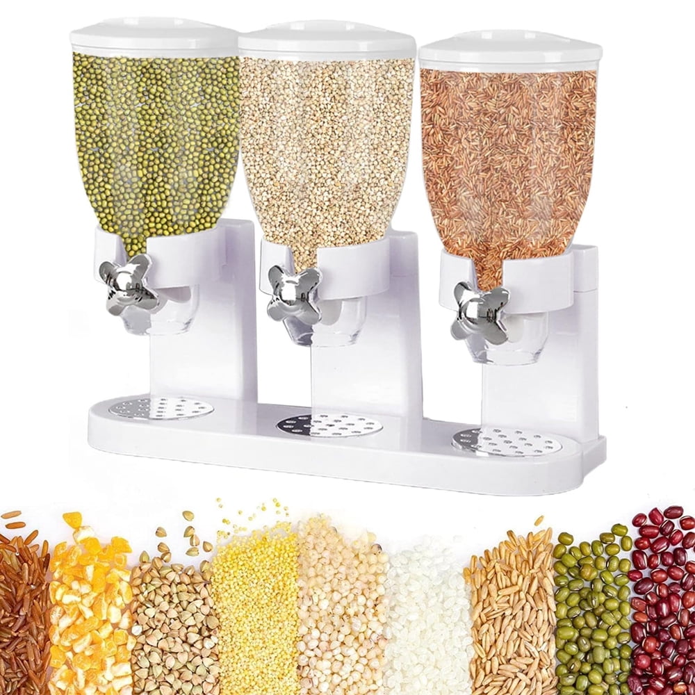 Triple Food Dispenser, Candy Dispenser, Dry Cereal Grain Dispenser Machine, Food Storage Container Perfect as A Nuts, Rice, Granola, Cereal Dispenser & More for Pantry Snack with 3 Cup for Kitchen