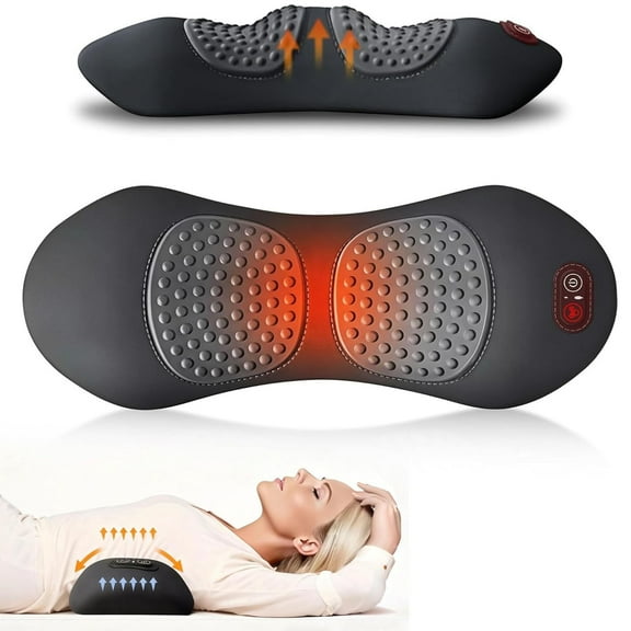 Triple Fusion Back Massager,2026 New 3 in 1 Upadate Rechargeable Electric Lumbar Support Pillow, Electric Lumbar Pillow with Heat Vibration Traction