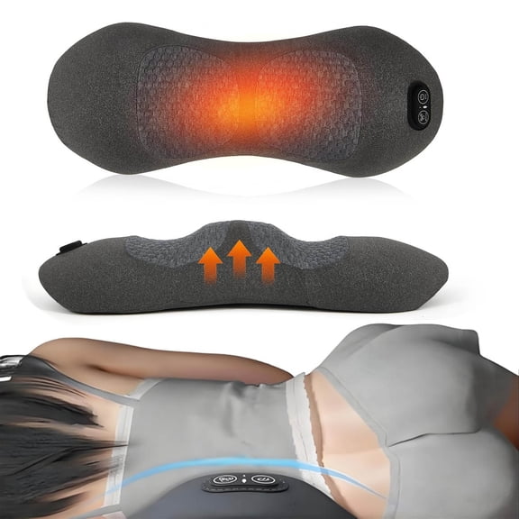 Triple Fusion Back Massager, 3-in-1 Electric Lumbar Support Pillow with Heat, Vibration & Traction for Lower Back Pain Relief and Spine Support