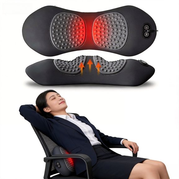 Triple Fusion Back Massager, 3-in-1 Electric Lumbar Support Pillow with Heat and Vibration, Spine Decompression Device for Sciatica Pain Relief