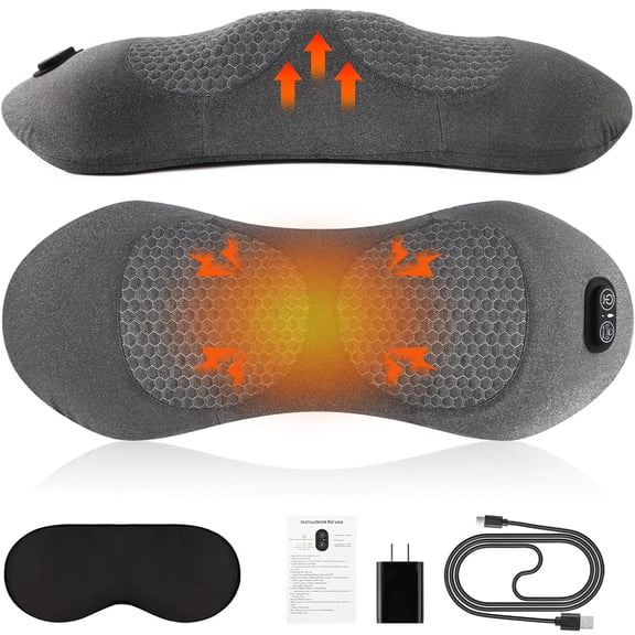 Triple Fusion Back Massager, 3-in-1 Heat Vibration and Electric Traction Lumbar Support Pillow for Lower Back Neck and Shoulders, Memory Foam with Washable Cover