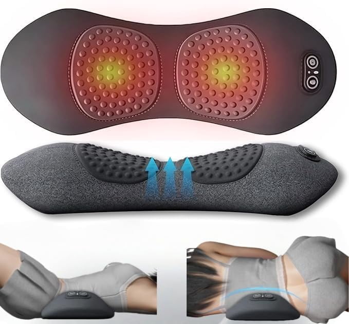 Triple Fusion Back Massager, 3-in-1 with Electric Traction, Heat & Vibration for Neck, Shoulder & Lower Back Pain Relief, Ergonomic Spine Support