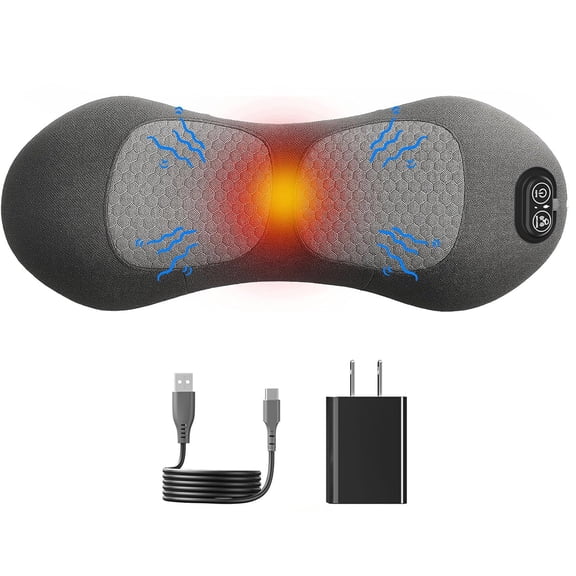 Triple Fusion Back Massager, Electric 3 in 1 Back Massager for Pain Relief with Traction Vibration and Heat for Neck Shoulder and Back, Memory Foam Lumbar Support Pillow