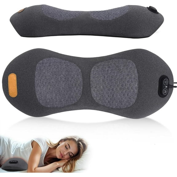 Triple Fusion Back Massager, Electric Lumbar Support Pillow Heat Vibration Massage Lower Back Spine Decompression Device, for Pain Relief Deep Tissue