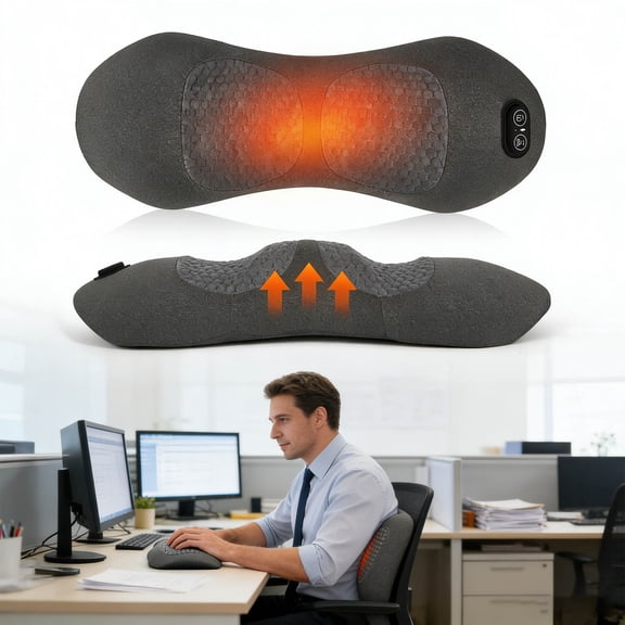 Triple Fusion Back Massager, Electric Lumbar Support Pillow with Heat, Vibration & Traction for Deep Tissue Pain Relief and Spine Support for Office