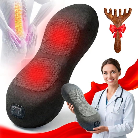 Triple Fusion Back Massager for Sciatica, Lumbar Support Pillow with Electric Lift Traction, Heat & Vibration, 3-in-1 Heated Lumbar Massage Pillow for Bed & Chair