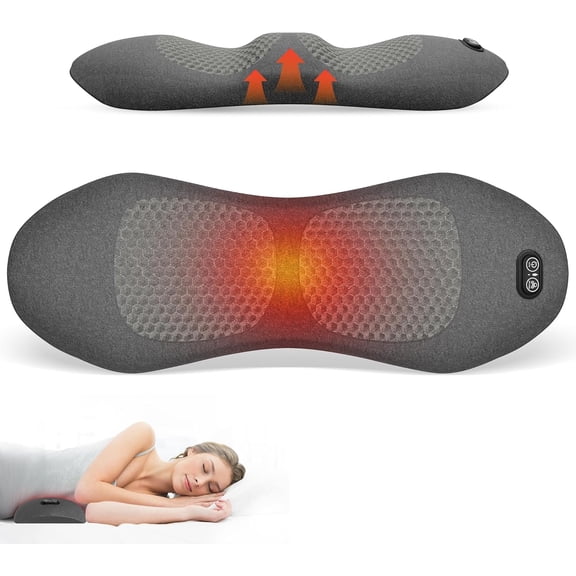 Triple Fusion Back Massager with Stretching, Vibration and Heat, 3-in-1 Electric Lumbar Pillow for Lower Back Tension Relief, Deep Tissue Relaxation Massage for Home, Office, Bed, Sofa and Car Use