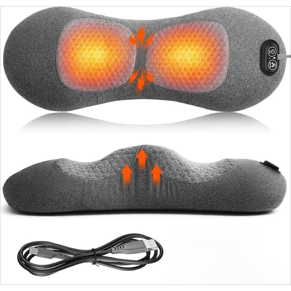 Triple Fusion Back Massager With Stretching, Vibration And Heat, 3-In-1 Electric Lumbar Pillow, Lumbar Support Pillow With Ergonomic Memory Foam